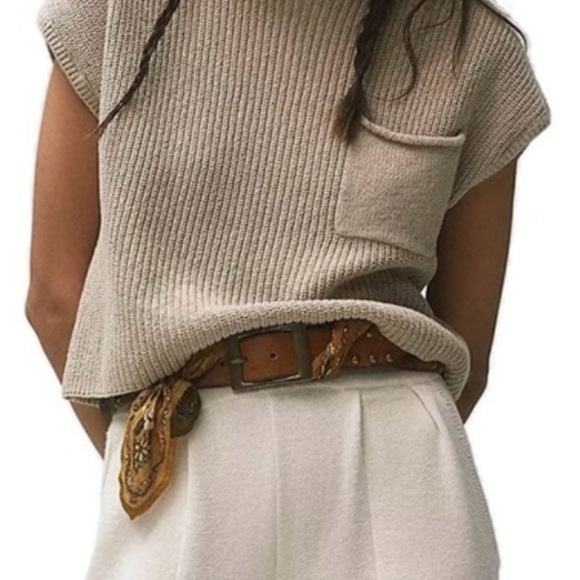 LILLUSORY Beige Knit Sleeveless Top, With Pocket, 100 % Cotton, Sz L - Picture 2 of 11